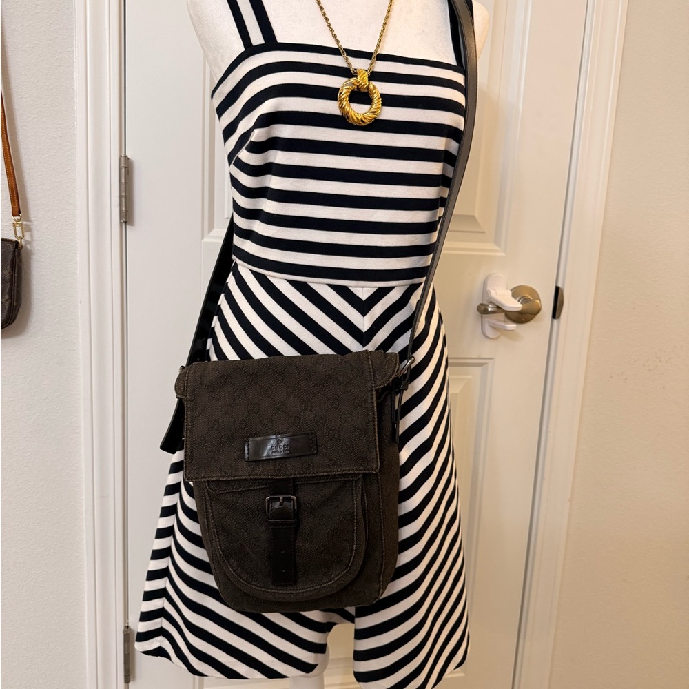 Authentic Gucci Monogram Denim Crossbody Bag